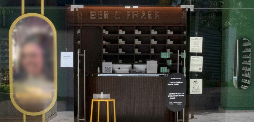 Fachada de la óptica Ben & Frank en Nuevo Sur, Monterrey, Nuevo León